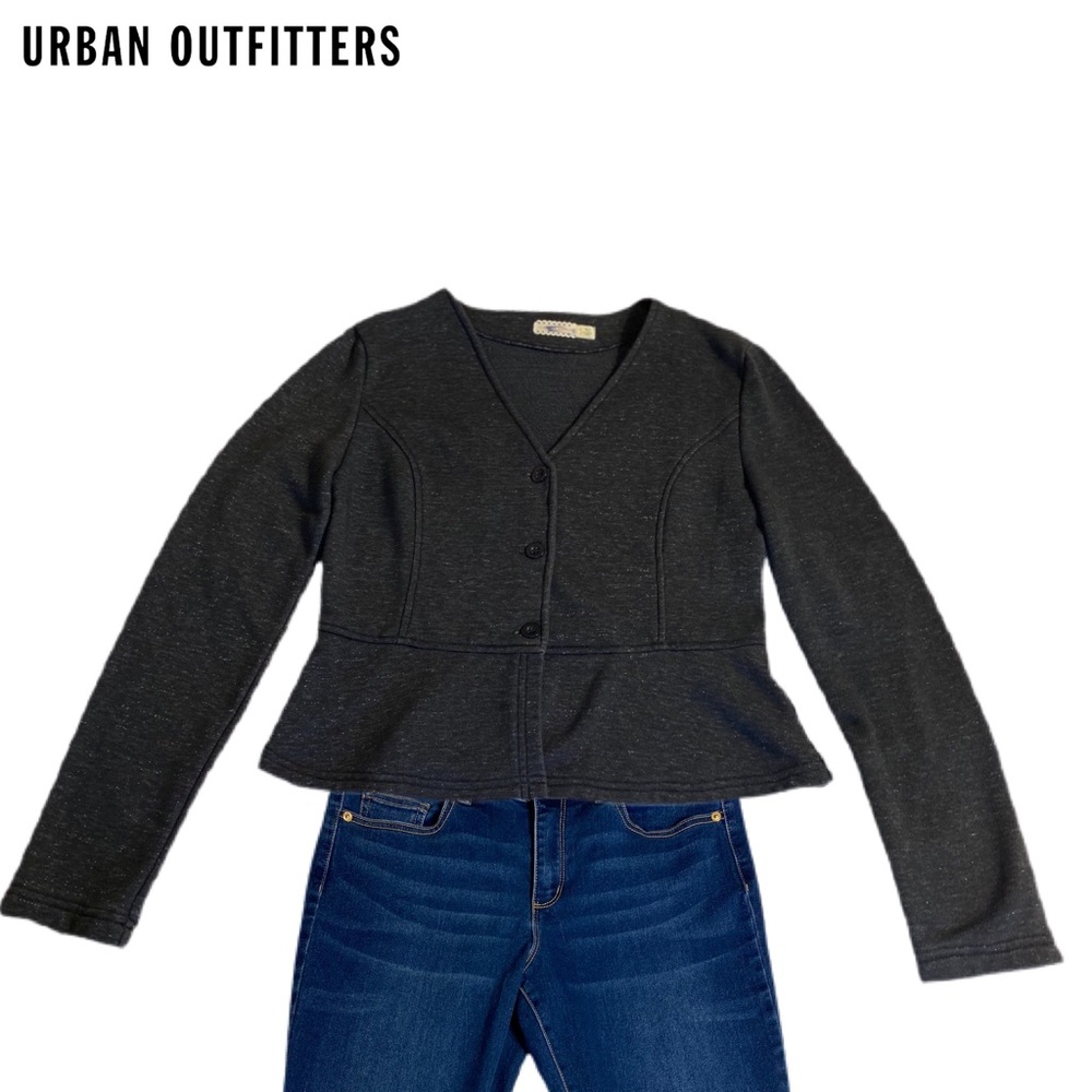 Urban Outfitters Pins & Needles Charcoal Knit Button Down Peplum Jacket